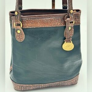 BRAHMIN VINTAGE TUSCAN SHOULDER BAG BLACK / BROWN MELBOURNE & LEATHER WITH BRASS